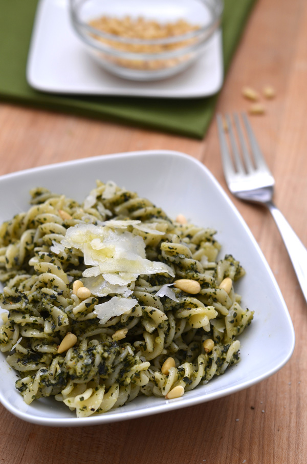 basil pesto with pasta - vertical