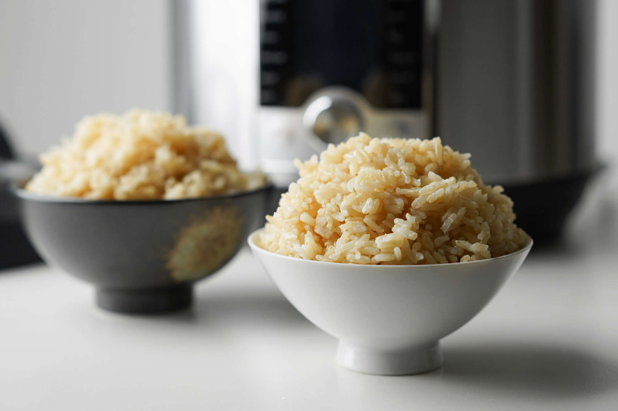 two bowls of instant pot brown rice