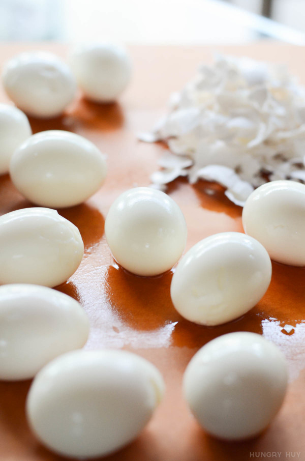 Hard-boiled eggs for thit kho - boil and peel them first!