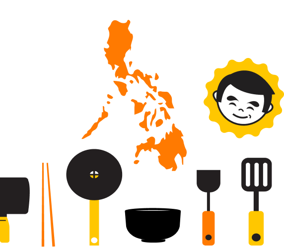 Philippines country outline with cooking utensils