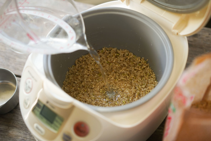 pour water into the rice cooker