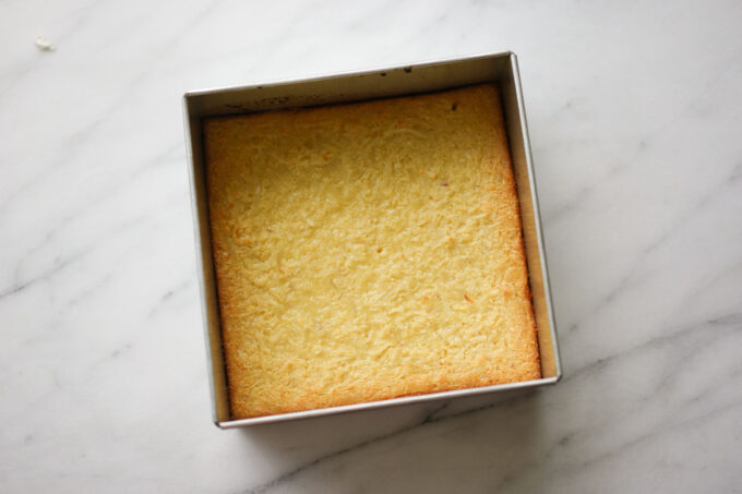 fully baked cassava cake in the aluminum mold