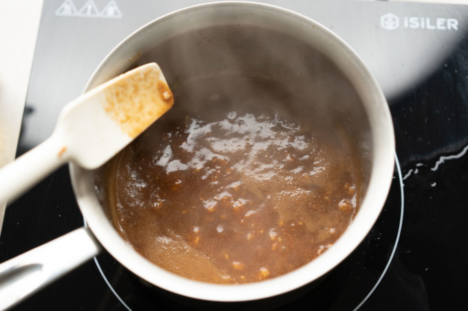 boiling peanut sauce, added sambal