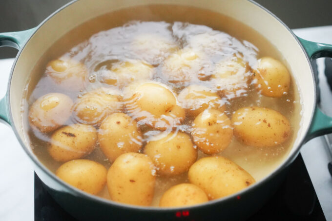 boiling potatoes in a pot