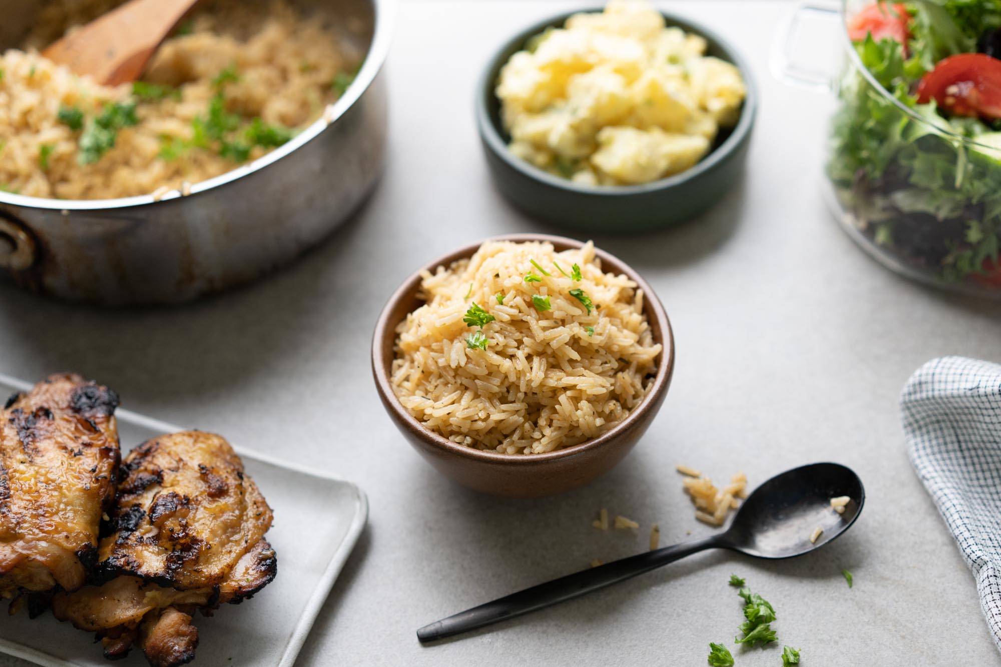 seasoned rice with side dishes