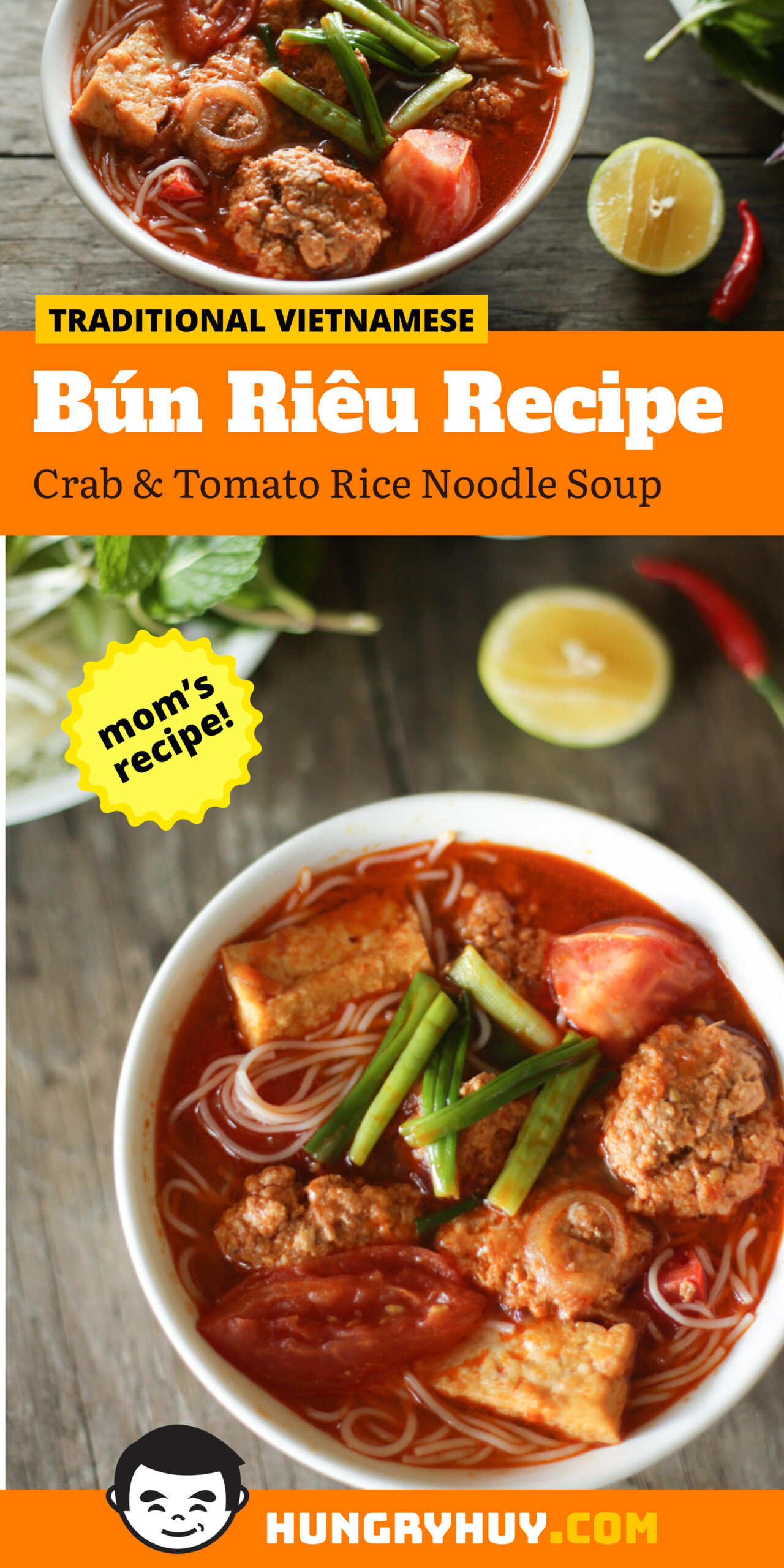 Bún Riêu Recipe (Vietnamese Crab, Pork & Tomato Noodle Soup)