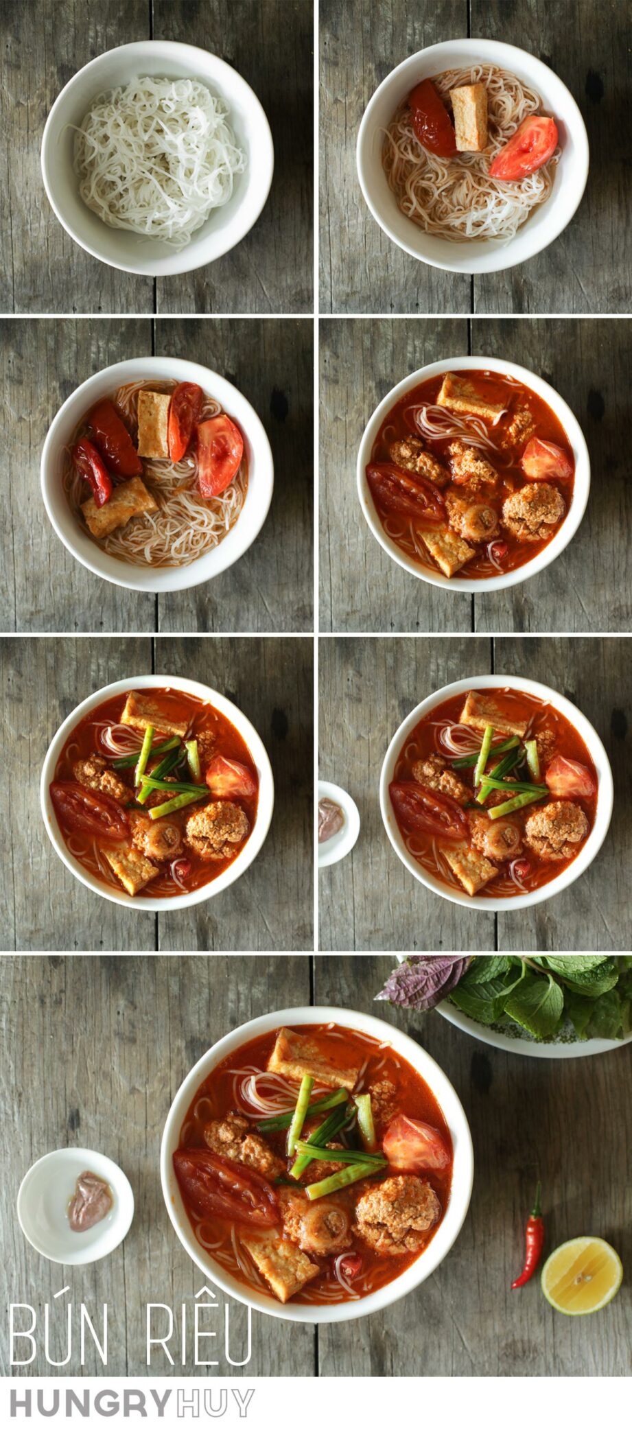 bun rieu, step by step pictorial