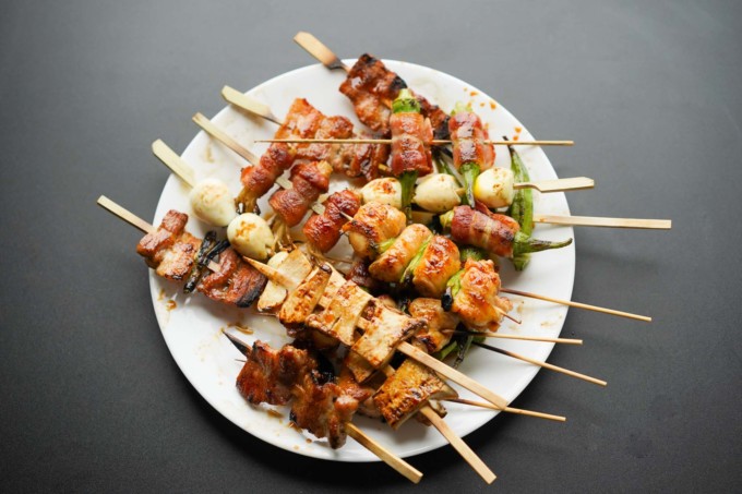 plate of mixed char-grilled yakitori