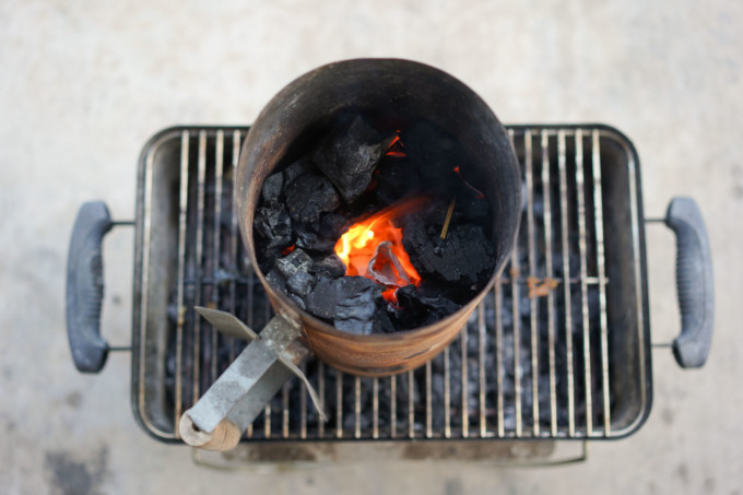 charcoal burning in chimney starter