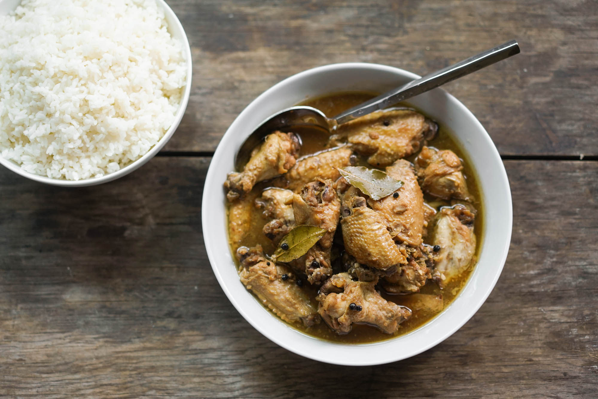 chicken adobo bowl with rice on the side