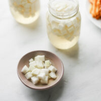 small plate of cubed Korean daikon pickles