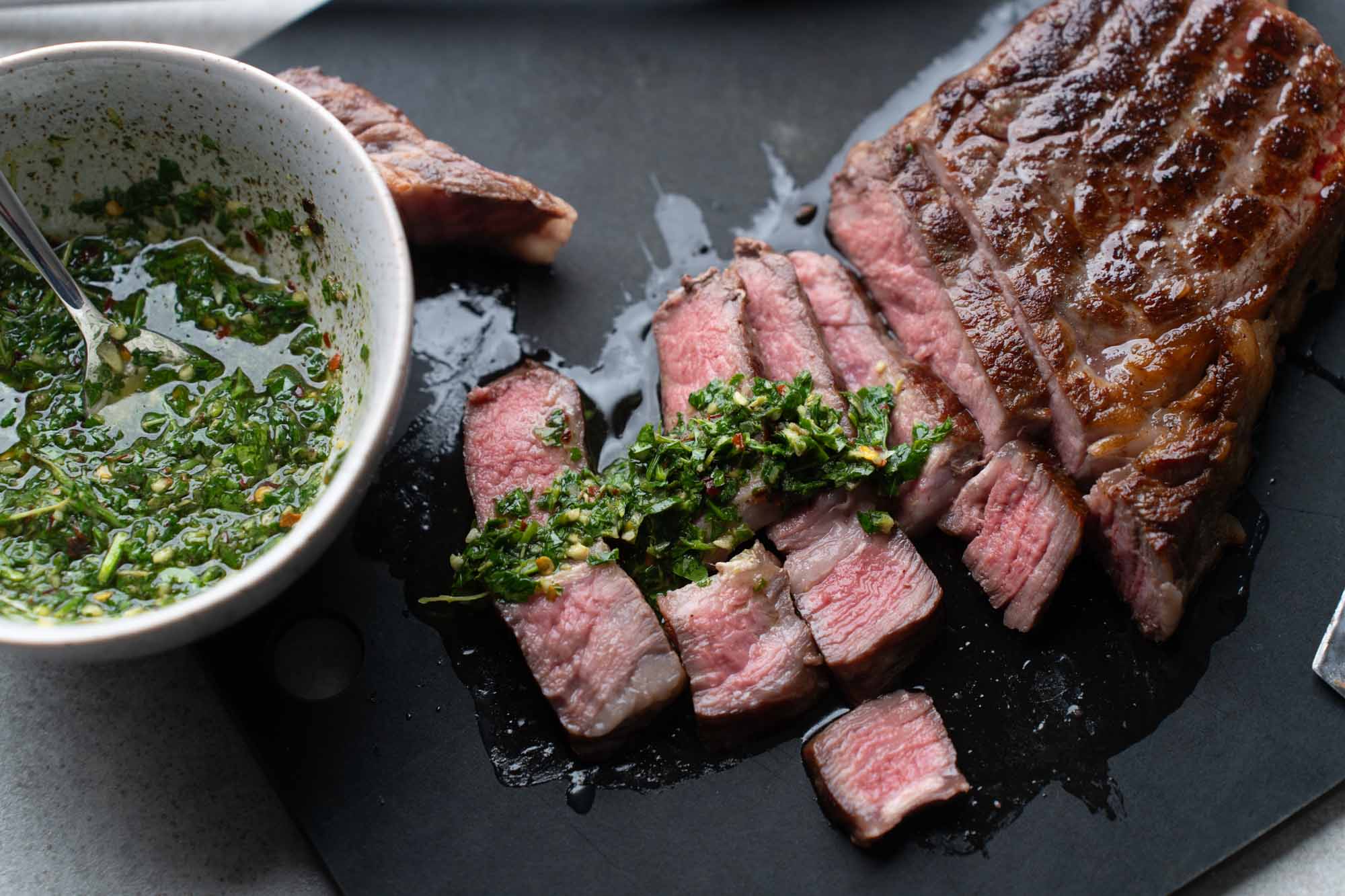 steak with chimichurri sauce