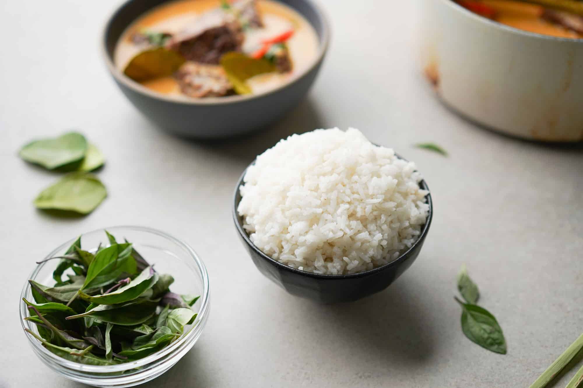 bowl of coconut rice and curry