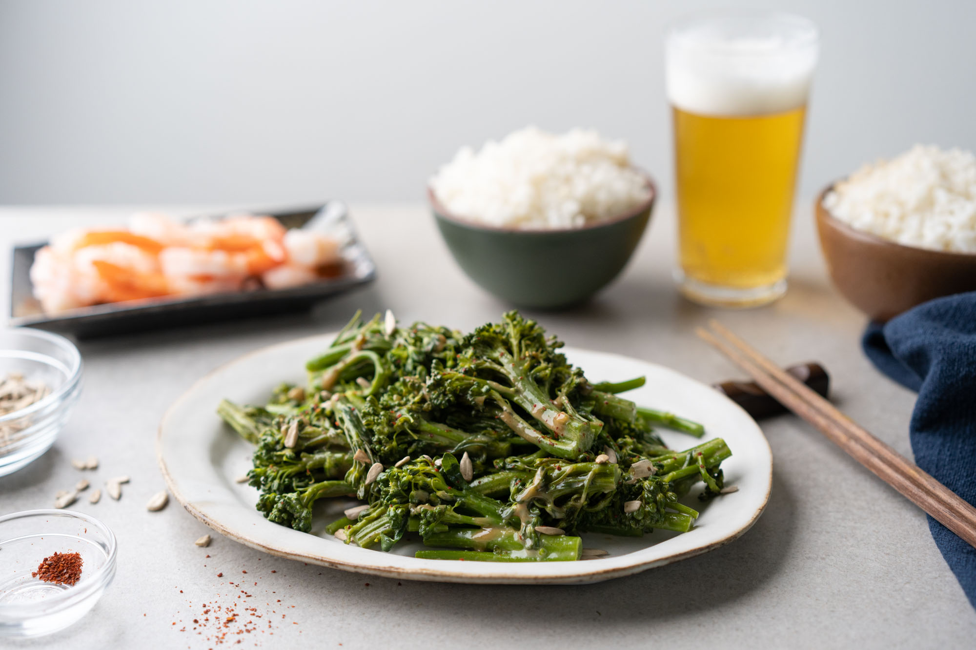 cold seasoned broccolini salad