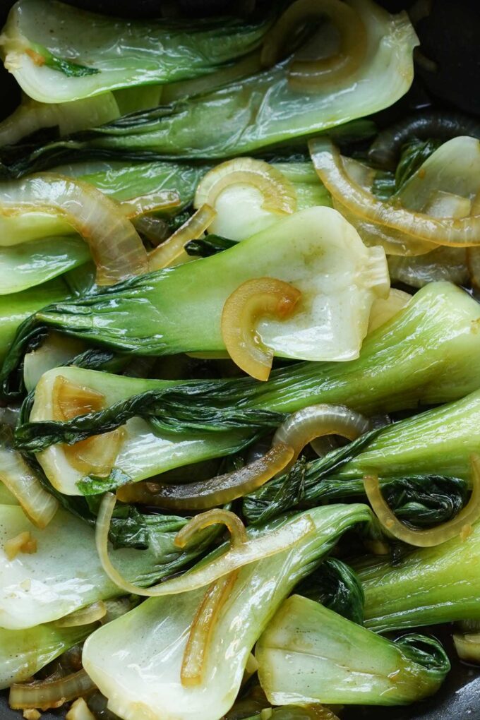 sauteed bok choy close up