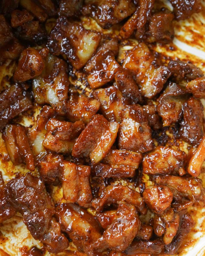 cooked tocino closeup in a pot