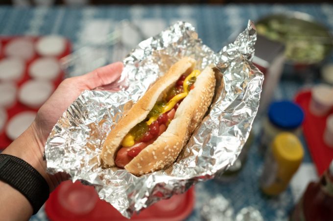 Costco hotdog in foil