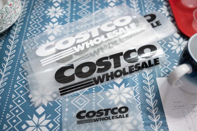 pile of Costco heat transfer logos