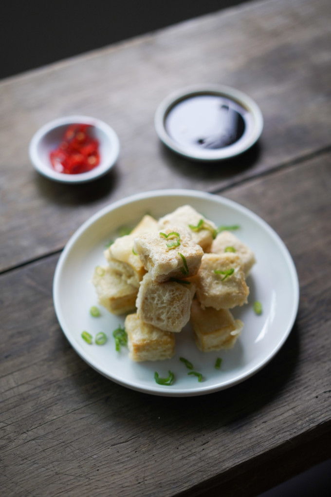 crispy deep fried tofu plate with sauces