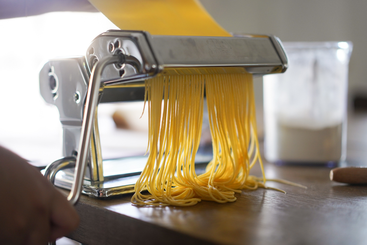 cutting spaghetti