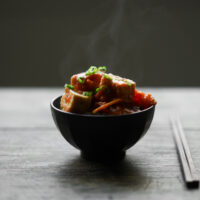 bowl of tofu in tomato sauce