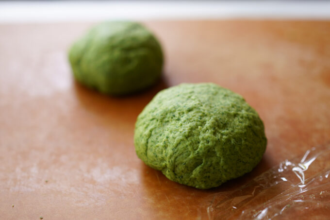 two balls of dough after kneading