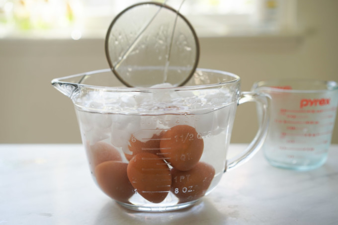boiled eggs in an ice bath