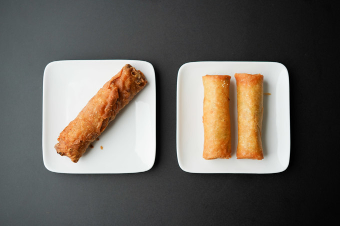 fried egg roll and fried spring rolls