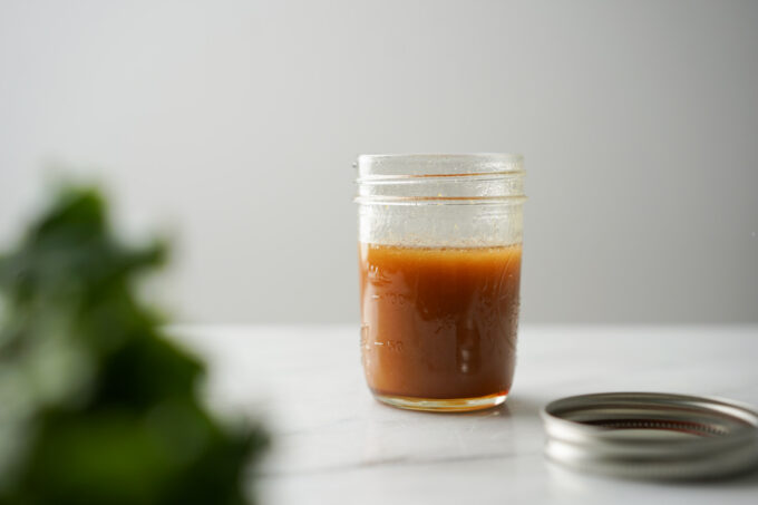 mixed and emulsified salad dressing jar