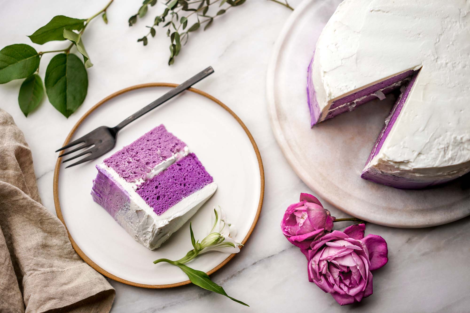 slice of purple ube cake