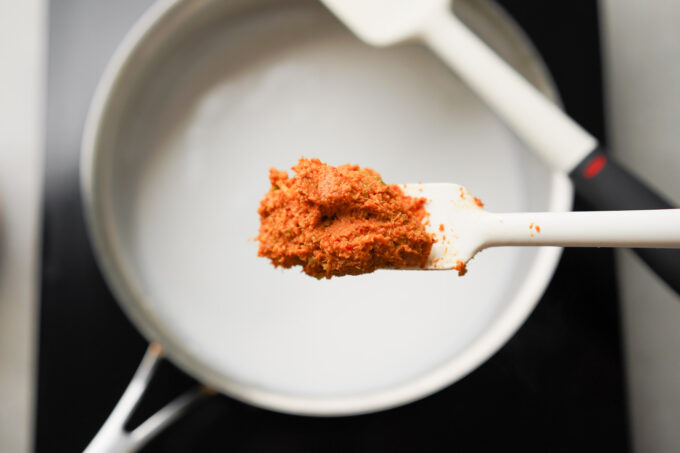 red Thai panang curry paste closeup