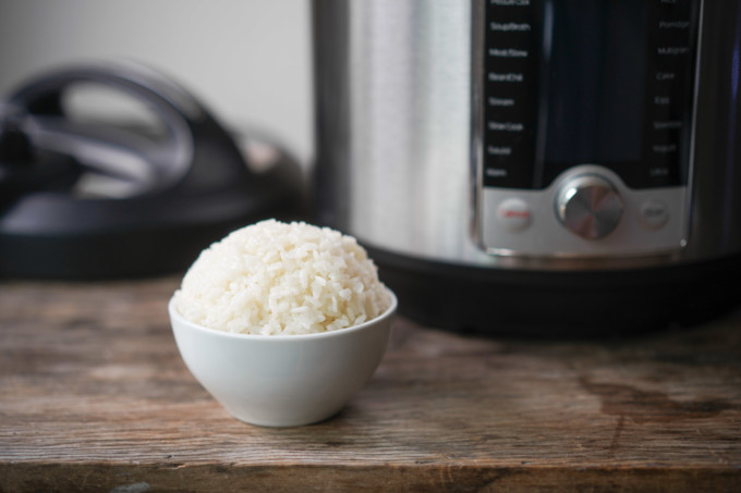 closeup of a bowl of rice cooked in the Instant Pot