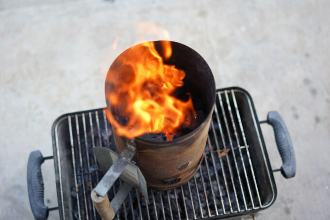 flames in charcoal chimney