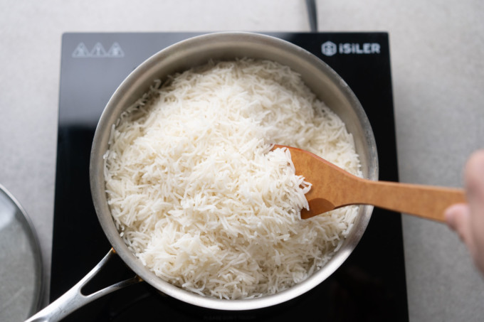 fluffing up basmati rice