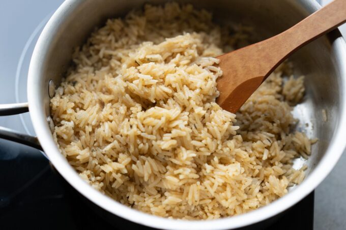 fluffed seasoned rice in pot