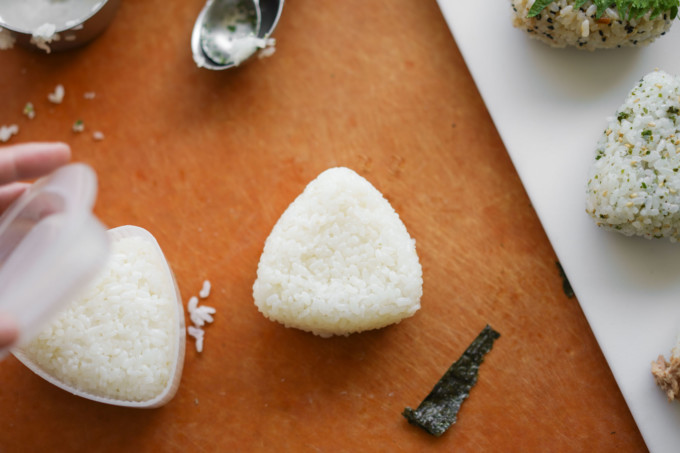 forming a rice ball with a plastic mold