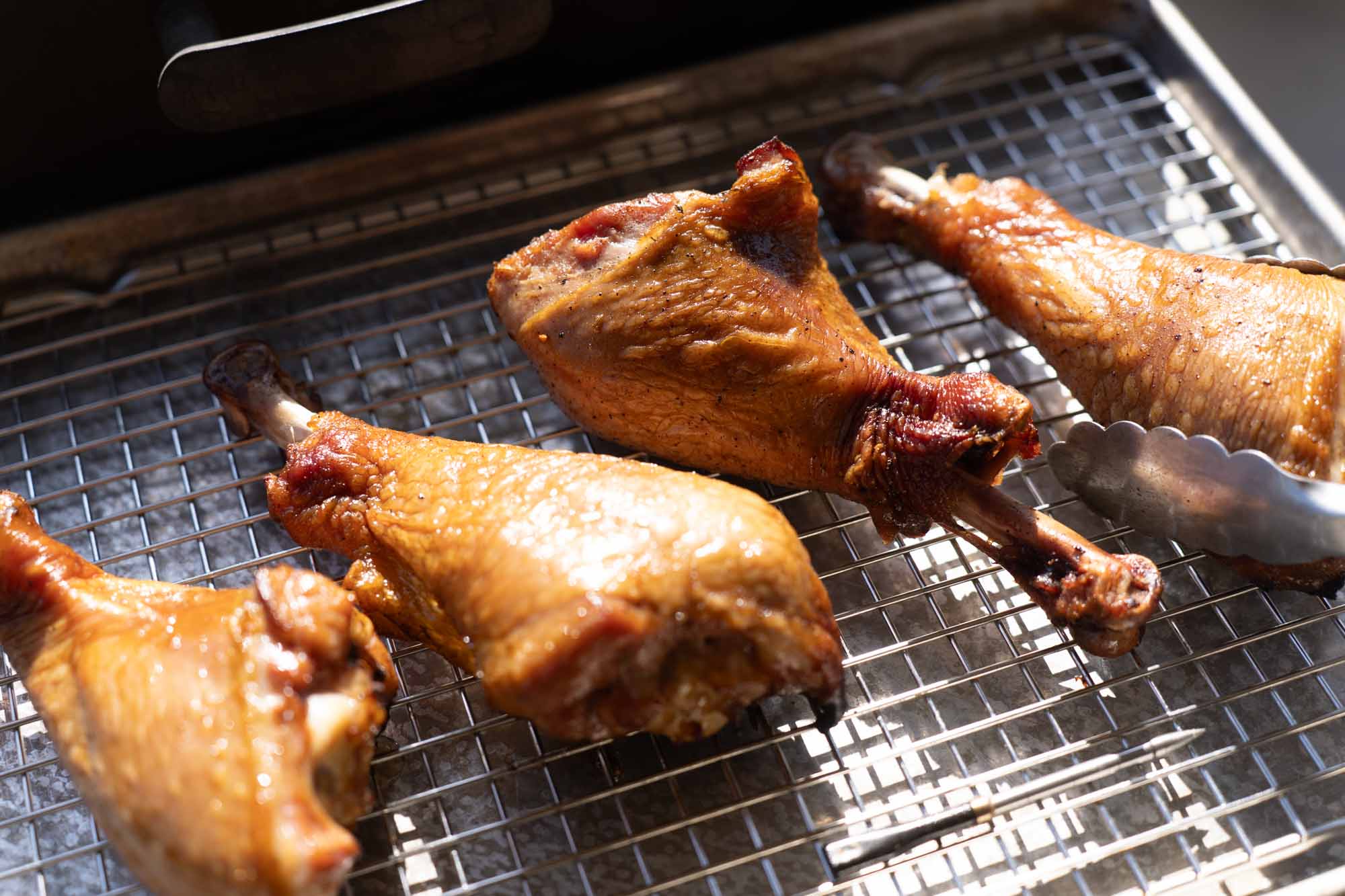 smoked turkey legs on baking sheet