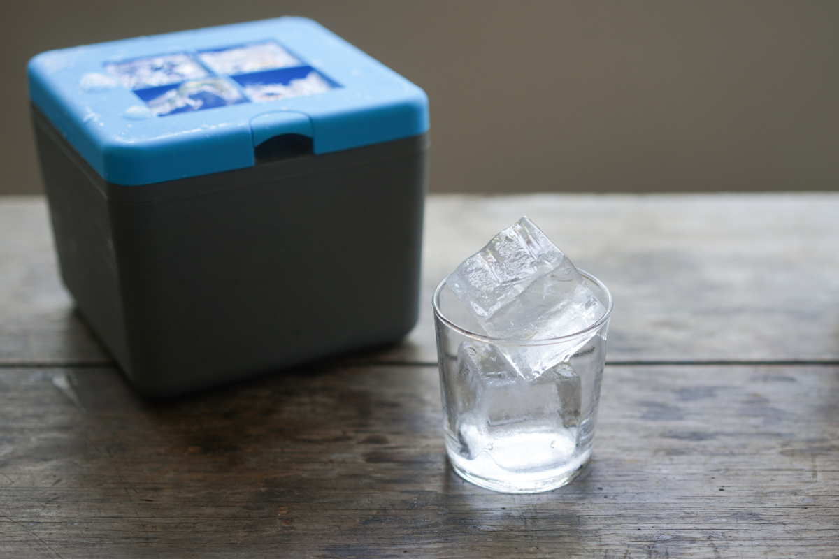 freezer mold, and cup with clear ice cubes