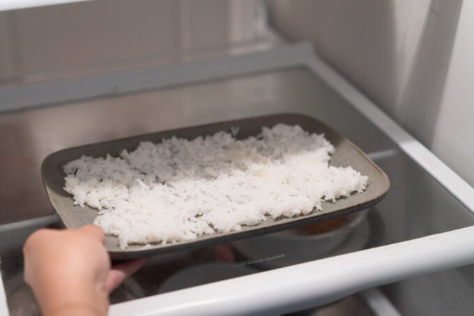 plate of mushy rice in the fridge