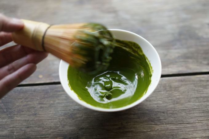 whisked matcha with water