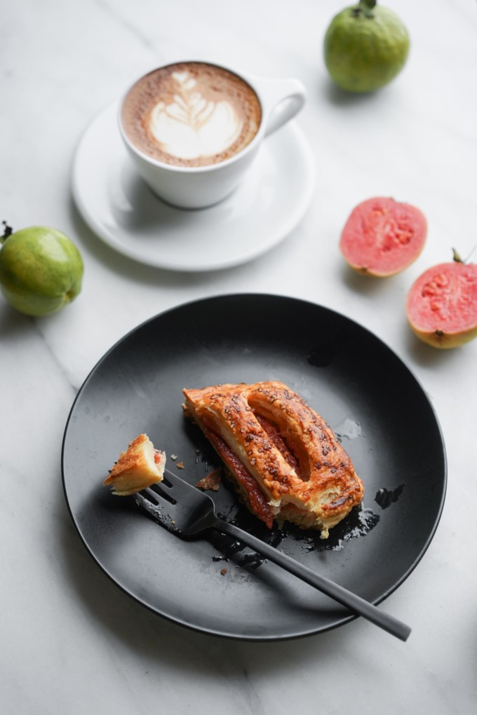 guava cheese pastry with latte