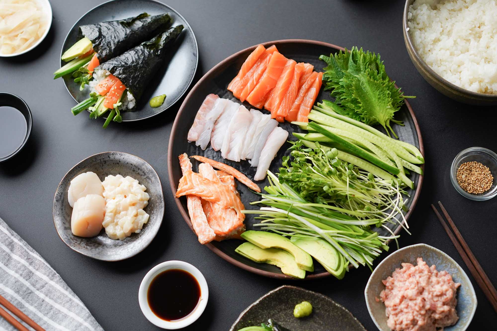 Japanese hand roll ingredient plates