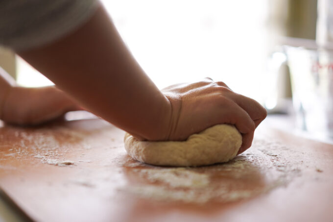 kneading ball of dough for spring roll wrappers