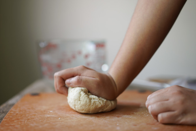 kneading a ball of udon dough