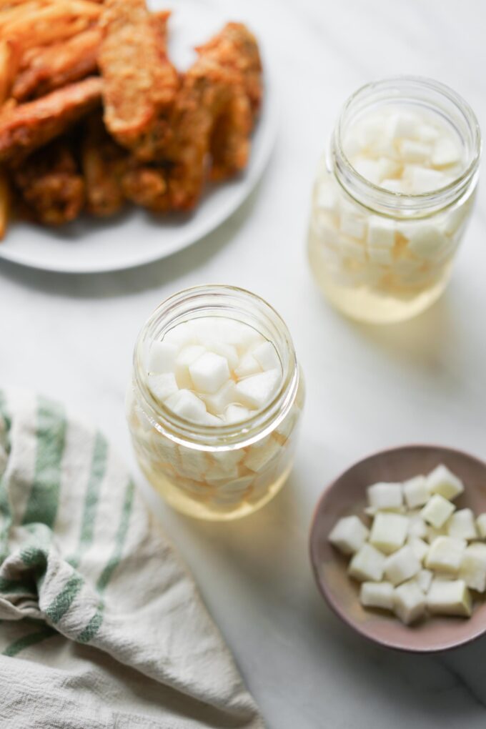 jars of Korean pickled daikon