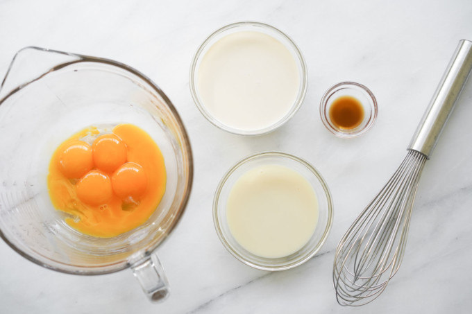 egg yolks, milk, and condensed milk