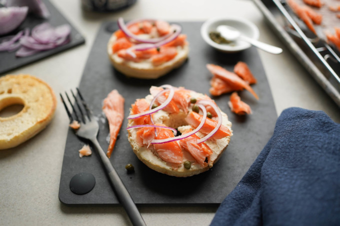 lox bagel w cream cheese and capers