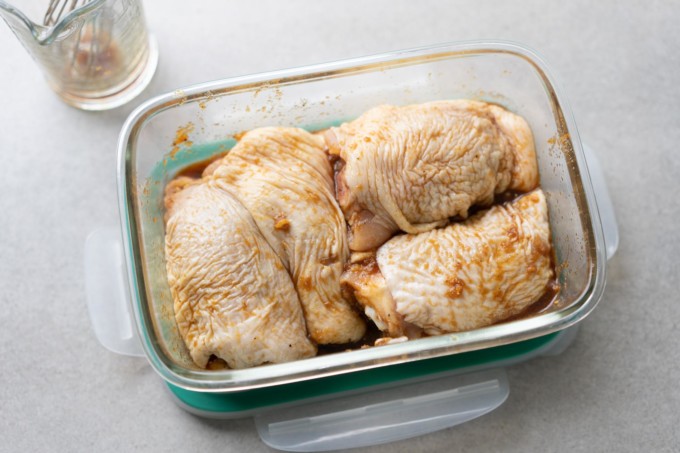 chicken in glass container