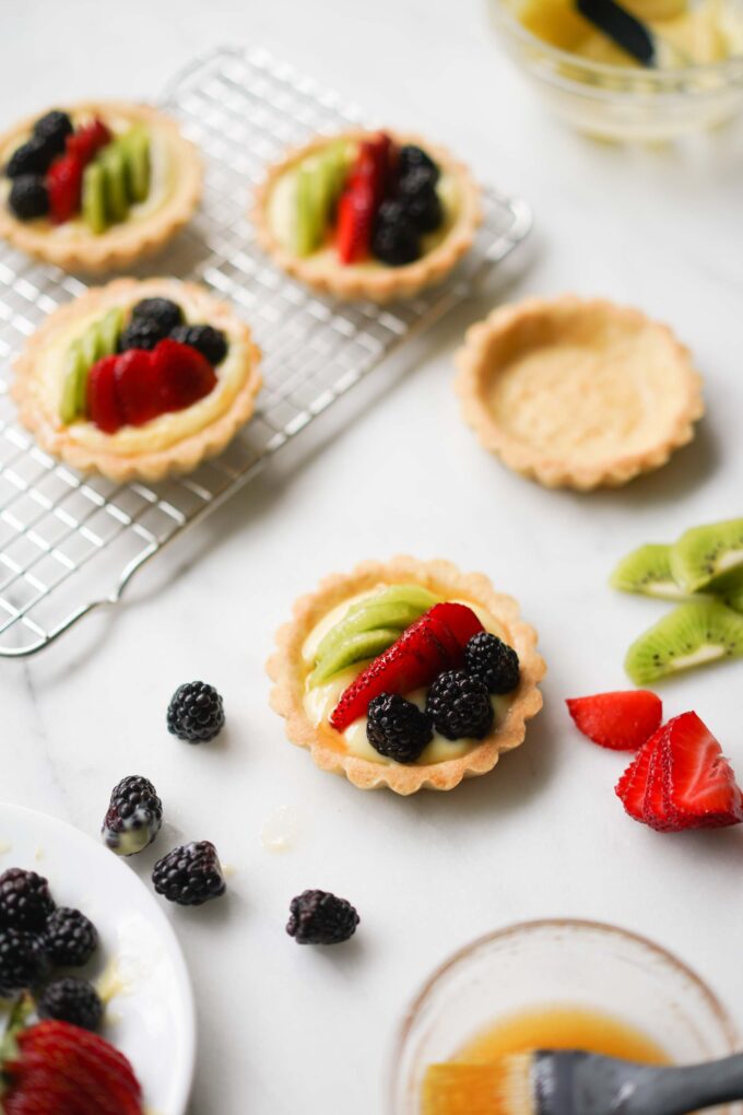 assembled mini fruit tarts