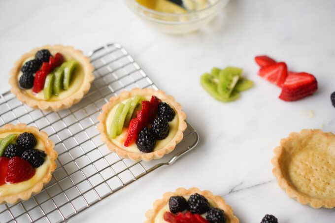 assembled mini fruit tarts